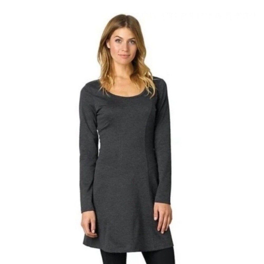 Prana Small Mini Dress Soskia charcoal gray knit dropped waist womens NWT